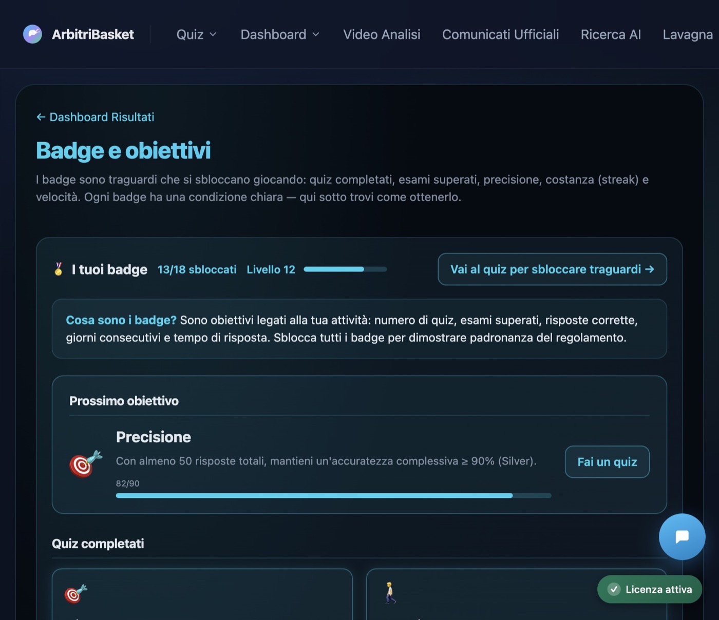 Pagina badge e obiettivi