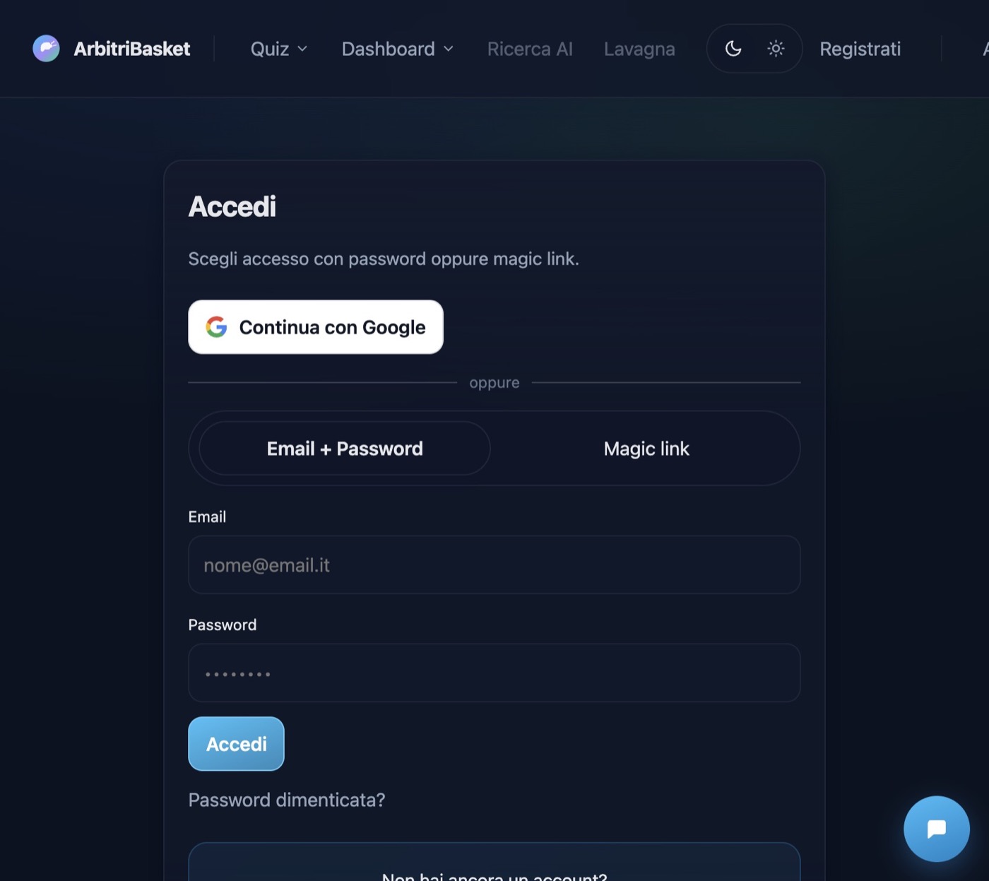 Pagina di login