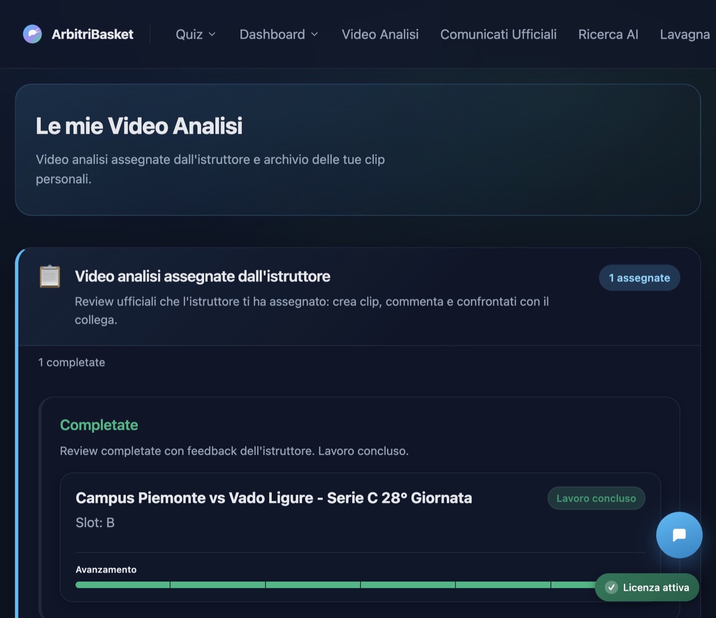 Lista video analisi assegnate all’arbitro