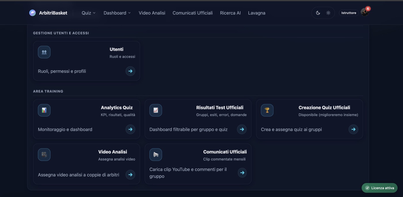 Card Creazione Quiz Ufficiali nella Dashboard