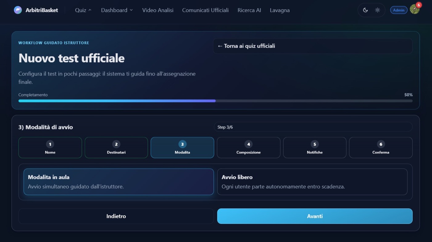 Wizard Step 3: modalità in aula o avvio libero