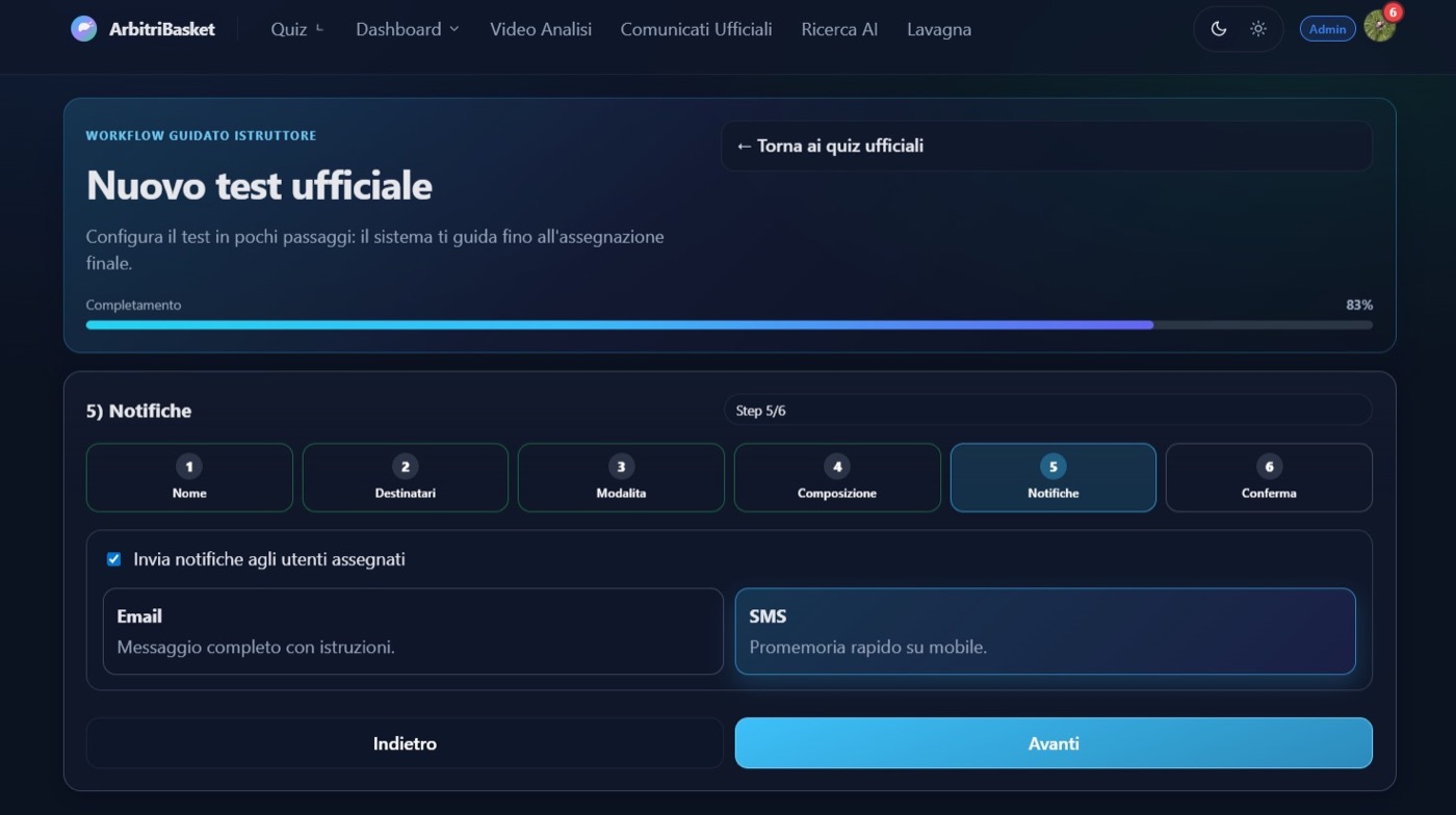 Wizard Step 5: canali di notifica