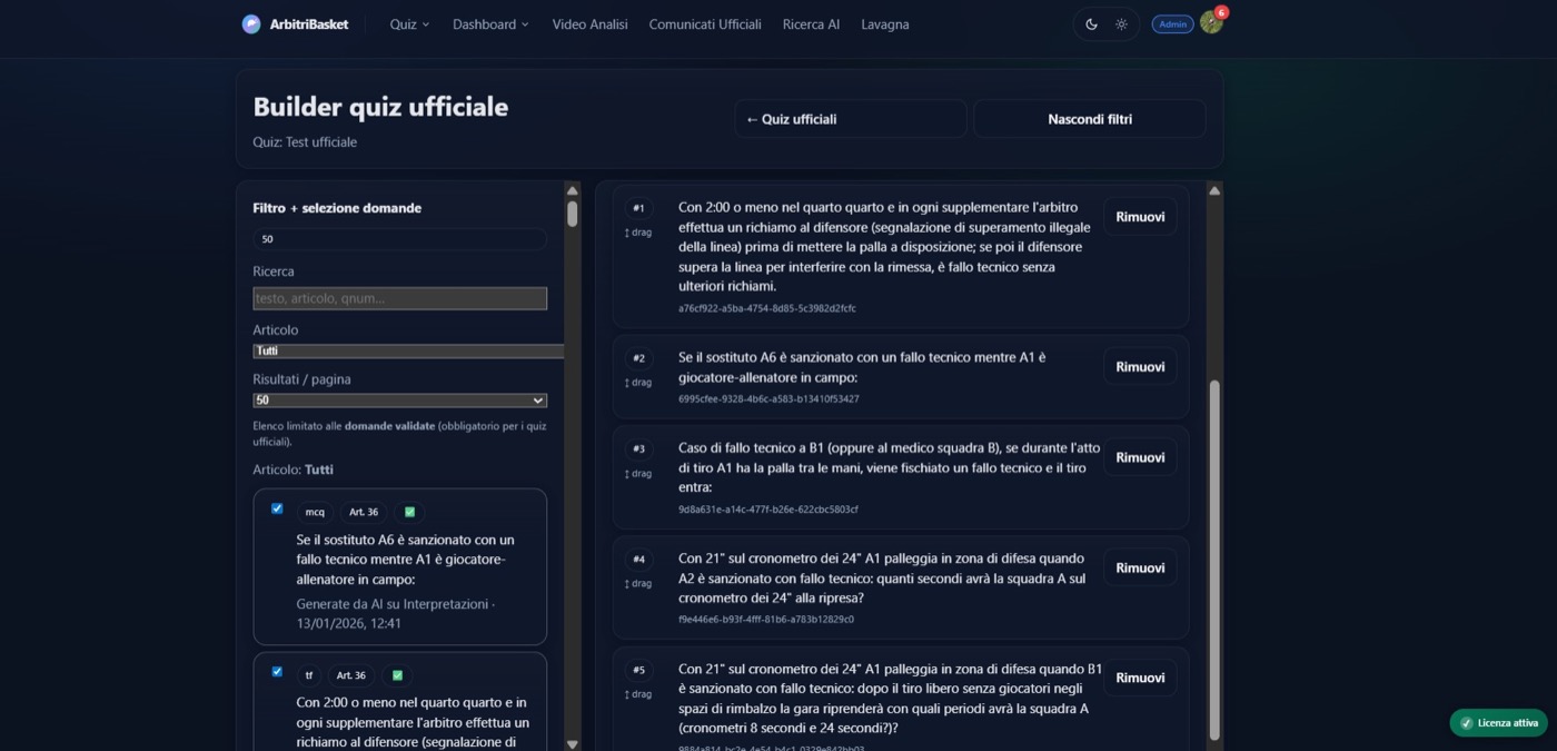 Builder quiz ufficiale con contatore 25 domande