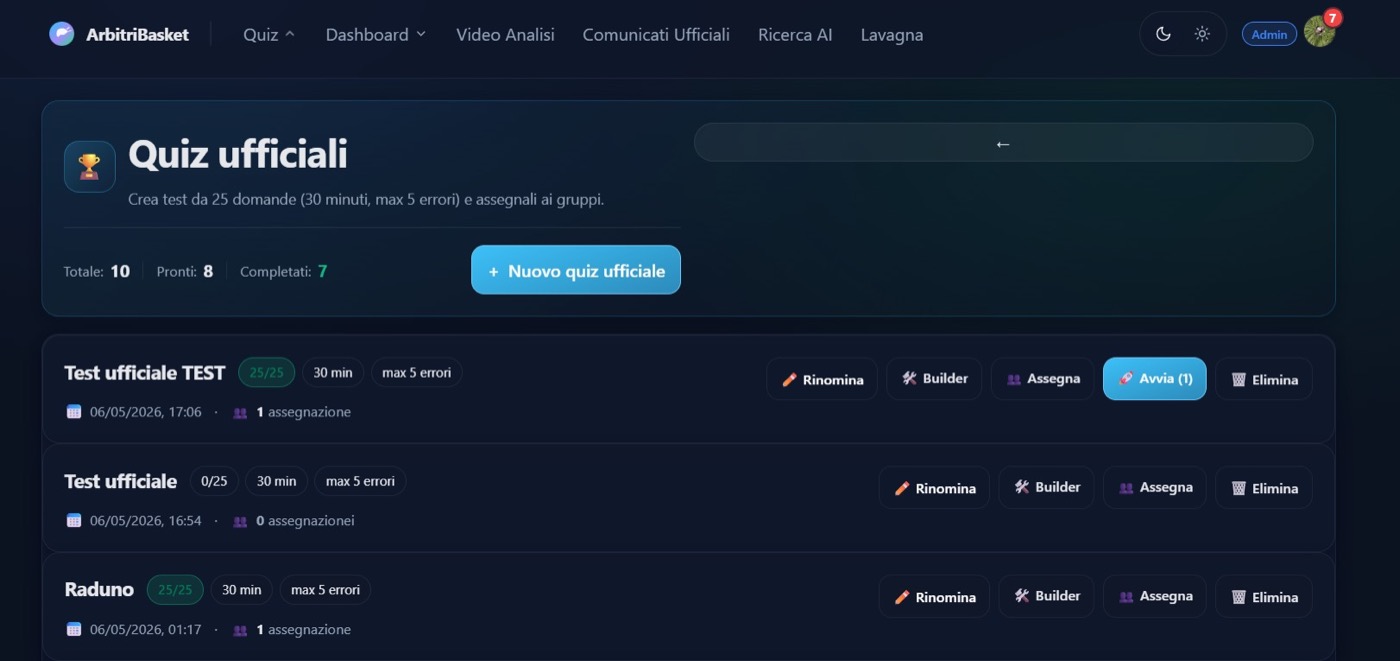 Lista quiz pronti per avvio in aula