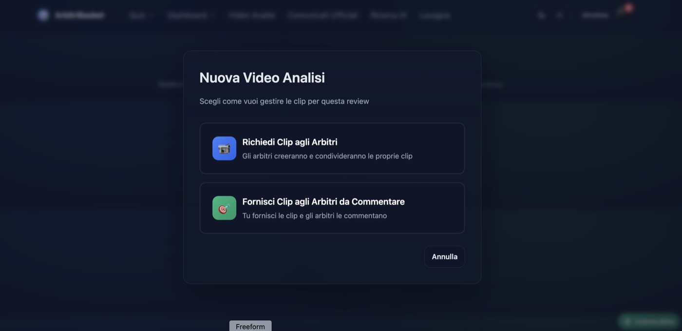 Pannello scelta modalità Richiedi clip o Fornisci clip