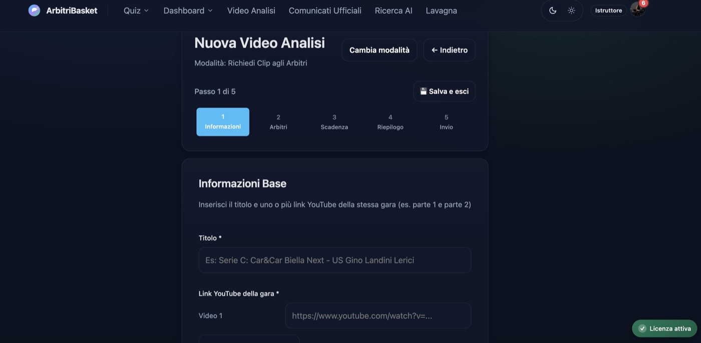 Step 1: titolo e link YouTube