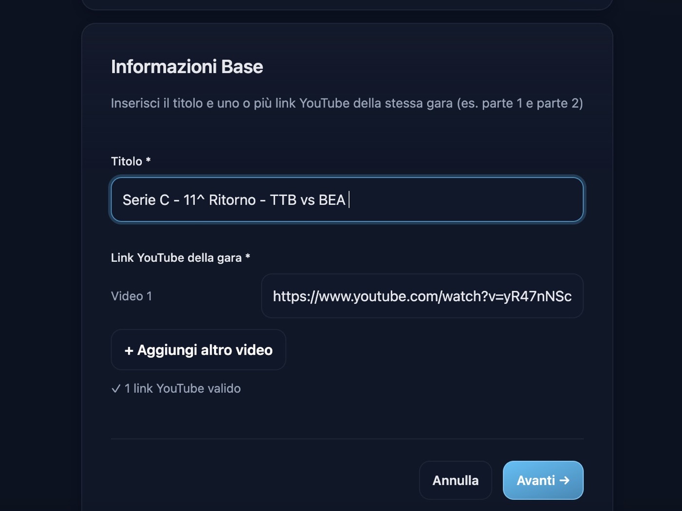 Step 1: aggiunta di più link YouTube