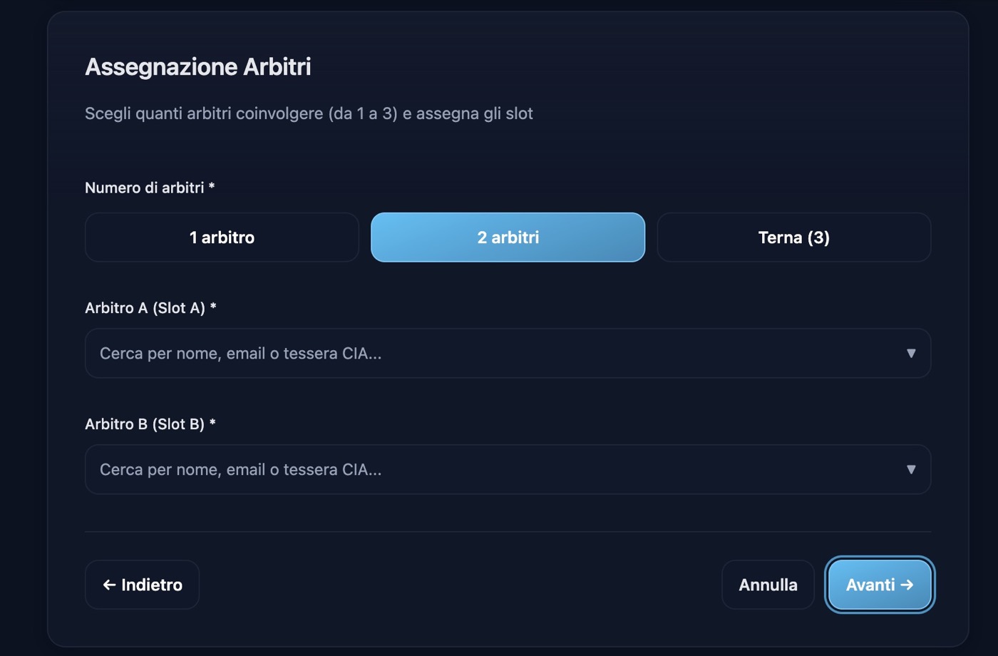 Step 2: selezione arbitri destinatari