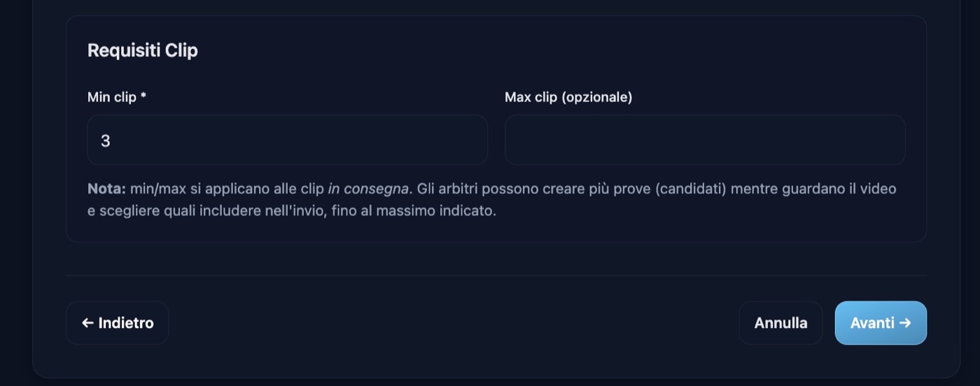 Step 3: numero minimo e massimo clip
