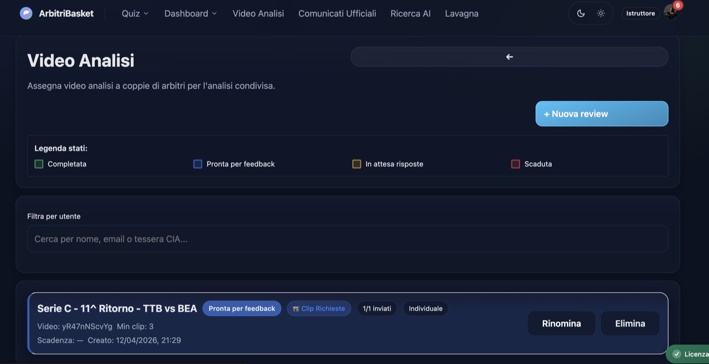 Dashboard: video analisi pronta per il feedback
