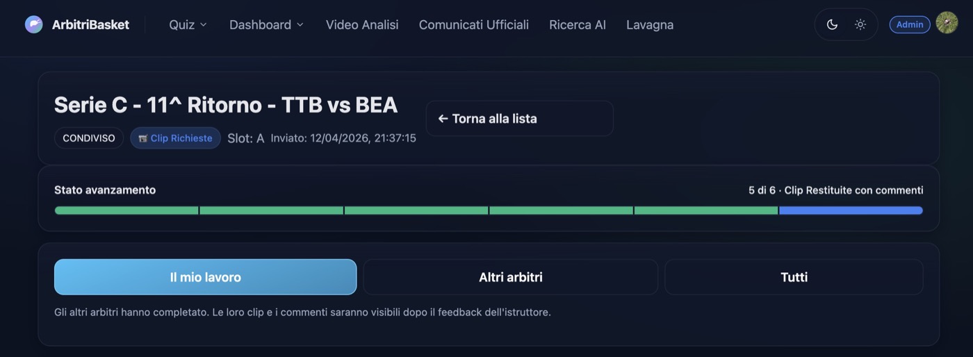 Video analisi pubblicata e notifiche agli arbitri